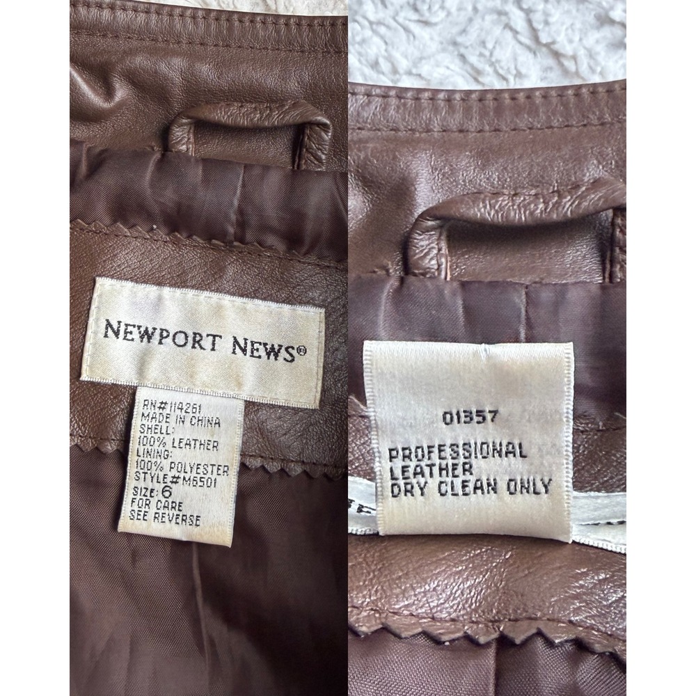 Newport News Leather Moto Jacket Brown Zip Front Vintage Y2K Convertible S - Picture 5 of 17